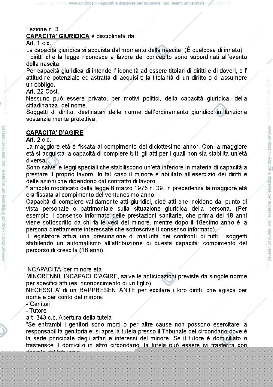 Anteprima pagina 1 — la capacità d'agire e giuridica