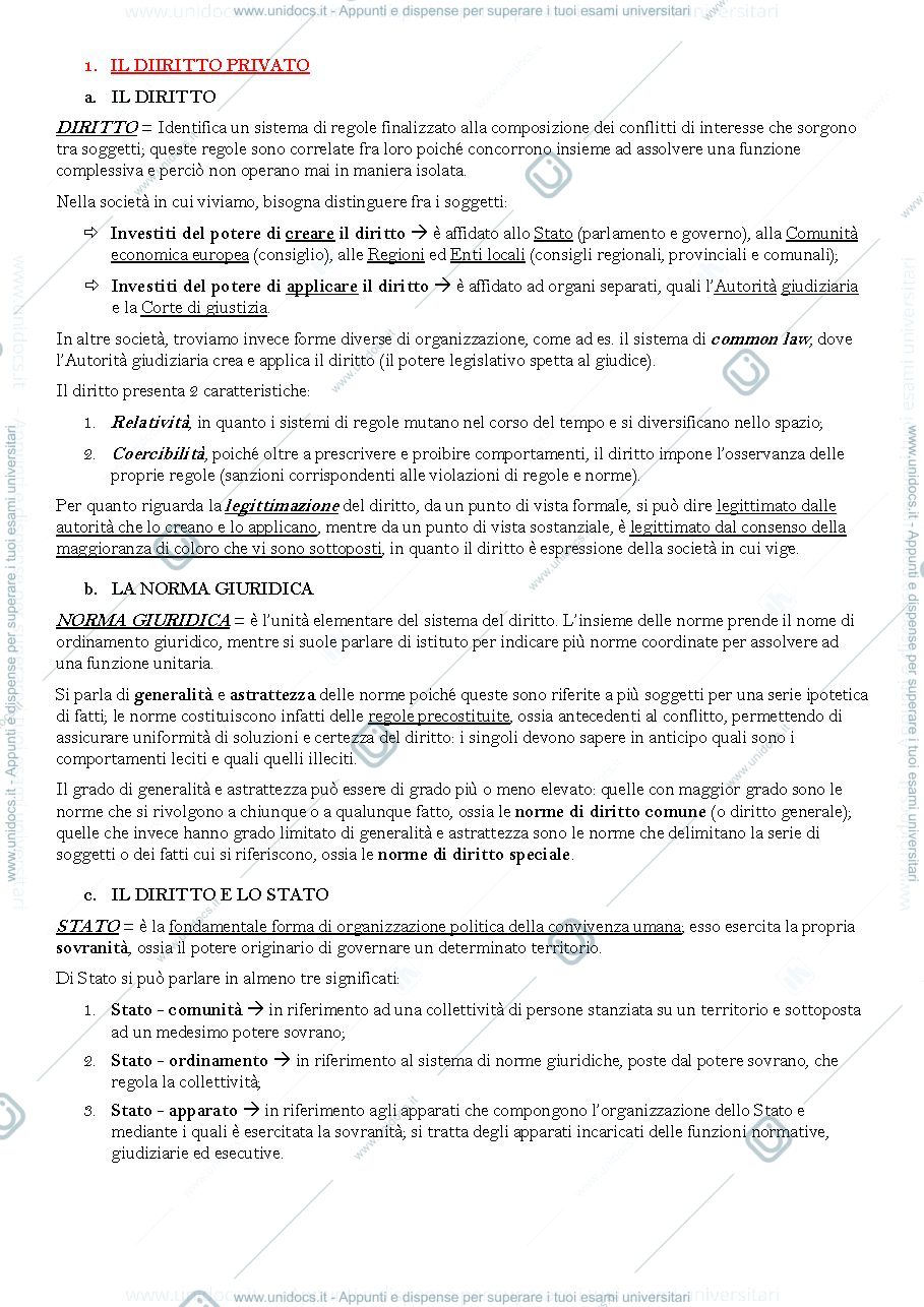 Anteprima pagina 1 — Appunti Diritto Privato 1° Modulo