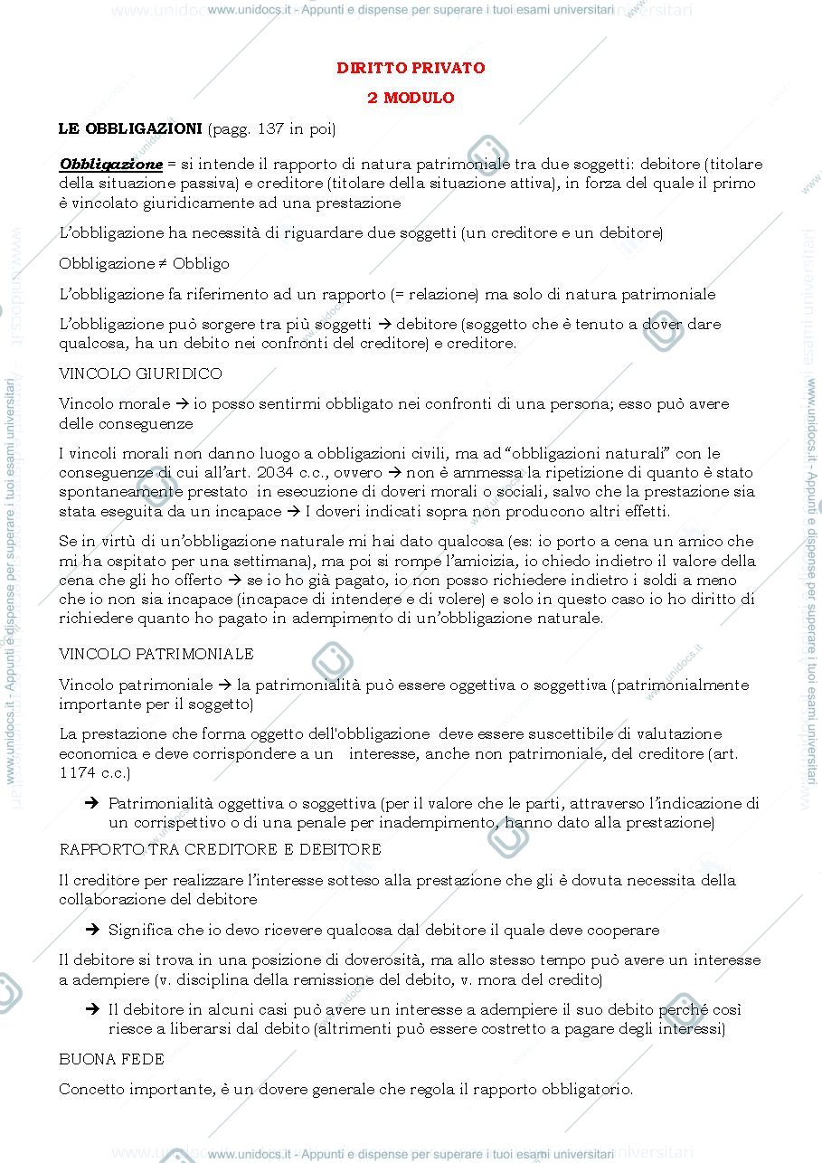 Anteprima pagina 1 — Appunti Diritto Privato 2 Modulo