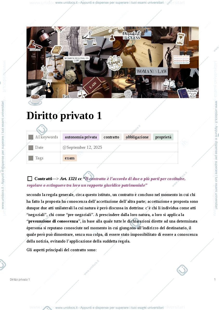 Anteprima pagina 1 — Appunti parziali Diritto Privato 1 seconda parte