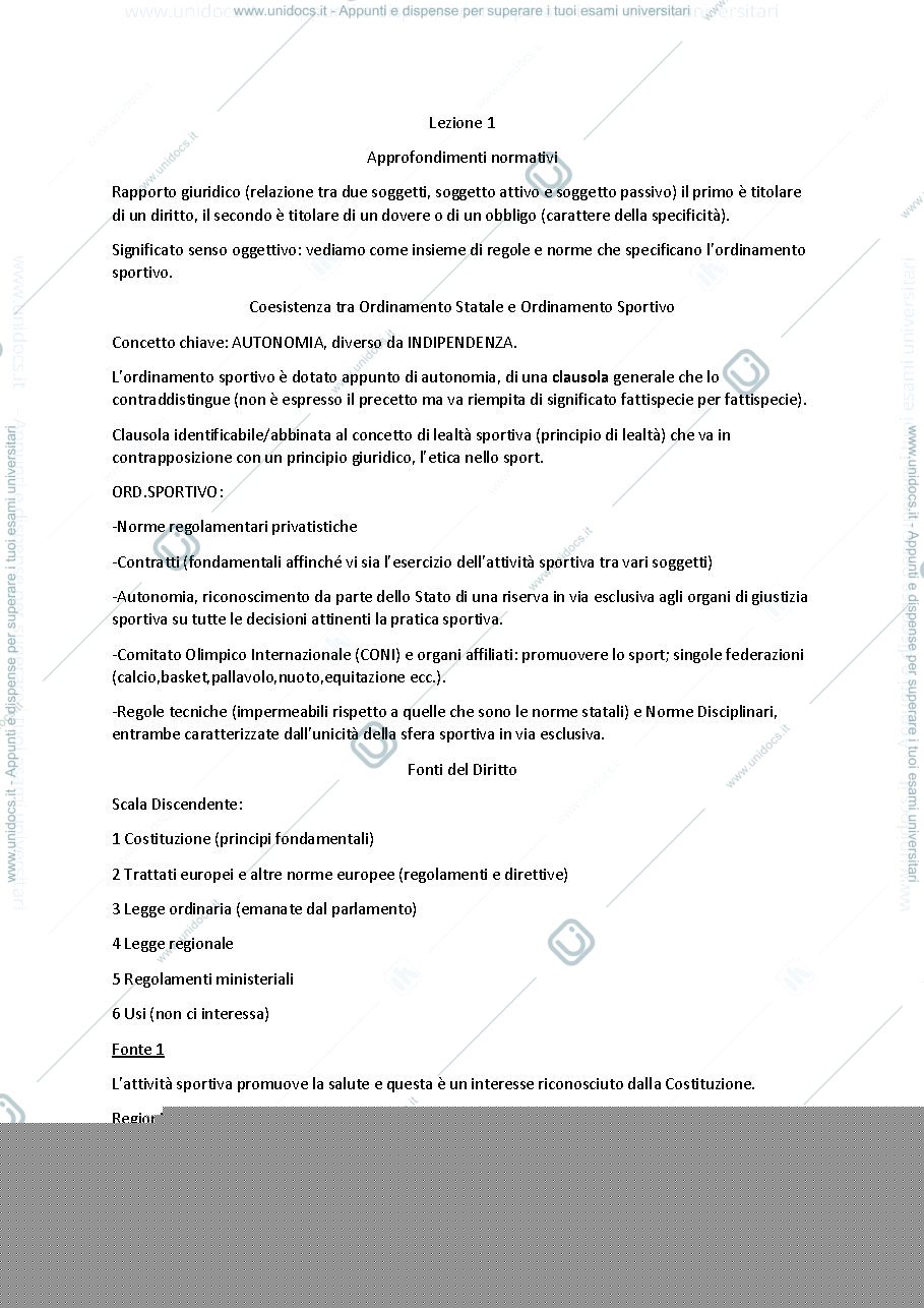 Anteprima pagina 1 — Diritto privato dello sport