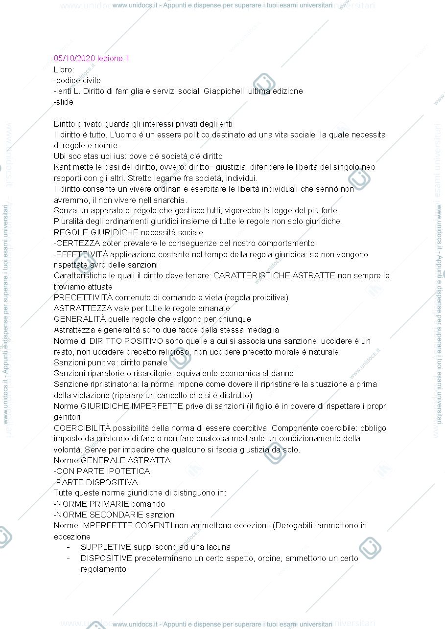 Anteprima pagina 1 — Diritto privato 