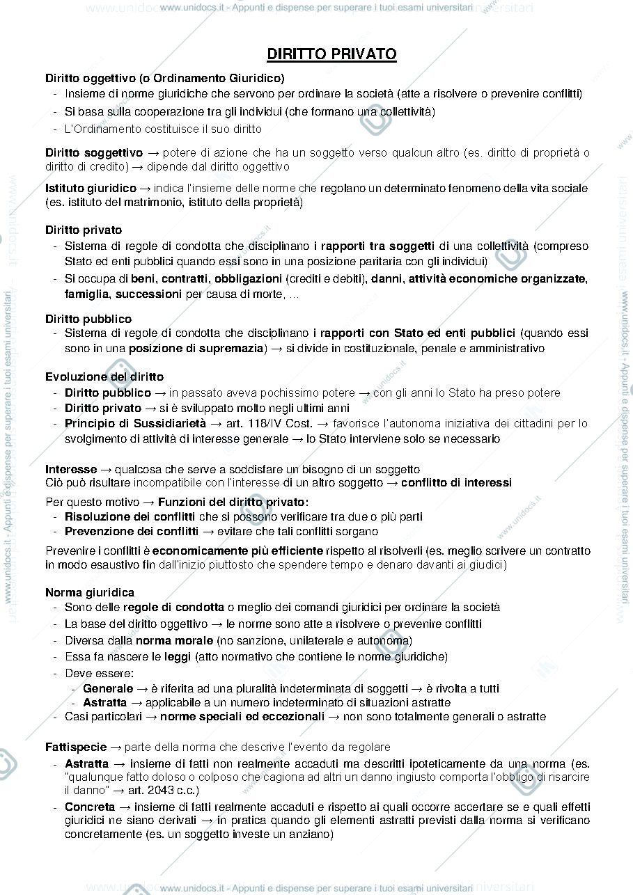 Anteprima pagina 1 — Diritto privato 