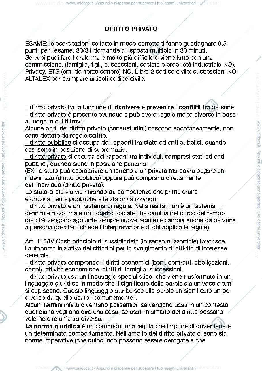 Anteprima pagina 1 — Diritto privato