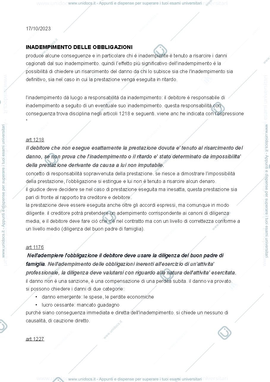 Anteprima pagina 1 — inadempimento e obbligazioni 