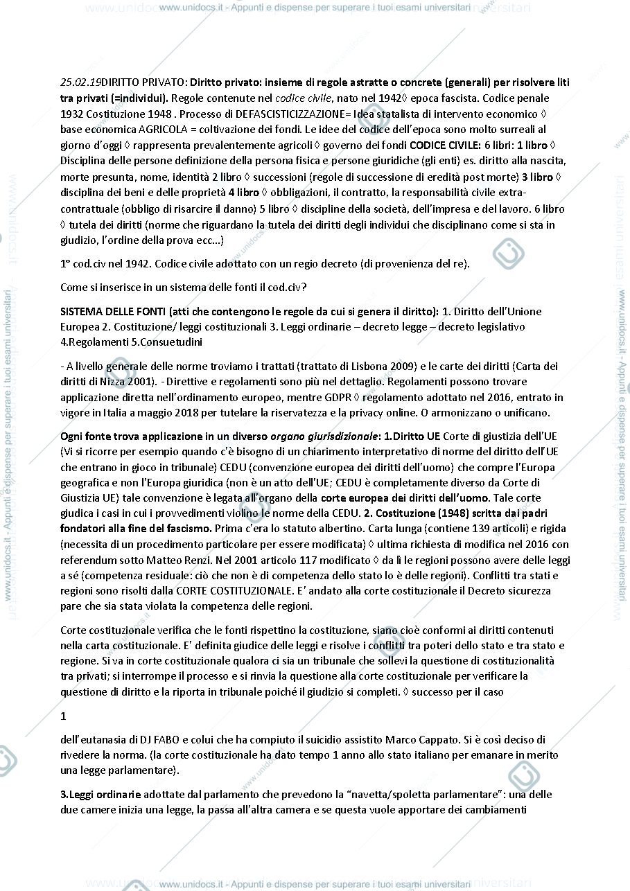 Anteprima pagina 1 — Nozioni generali Diritto Privato
