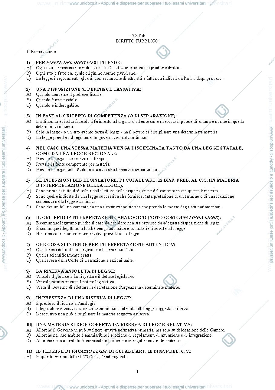Anteprima pagina 1 — Esercizi Diritto Privato