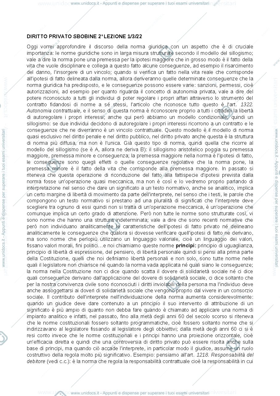 Anteprima pagina 1 — Sbobine diritto privato