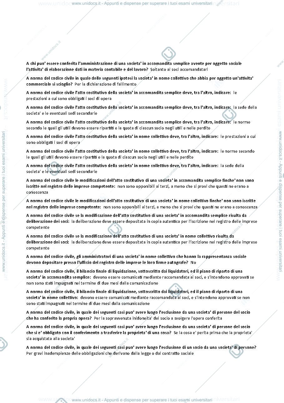 Anteprima pagina 1 — Domande diritto commerciale - prof minneci