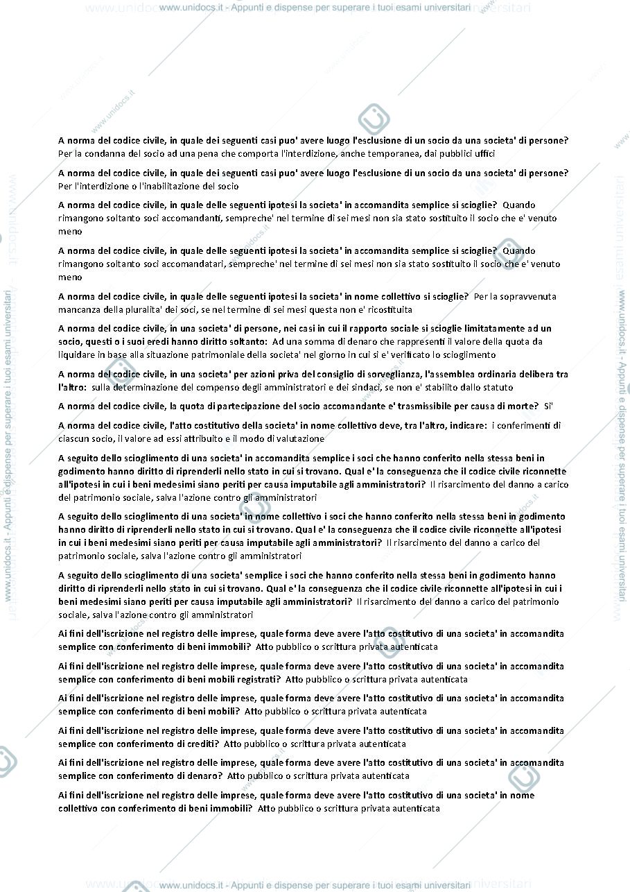 Anteprima pagina 2 — Domande diritto commerciale - prof minneci