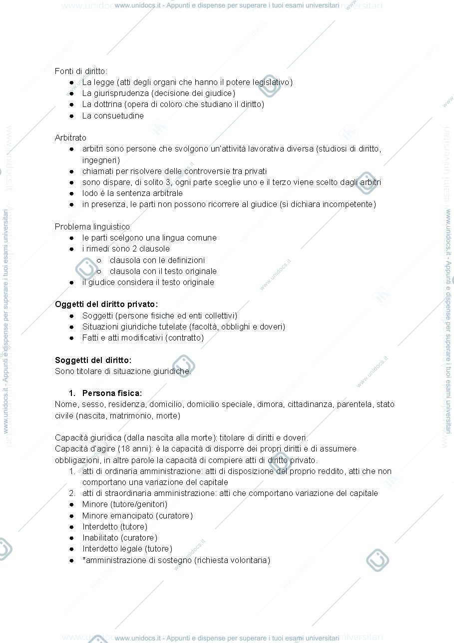 Anteprima pagina 1 — Riassunto del riassunto di diritto privato