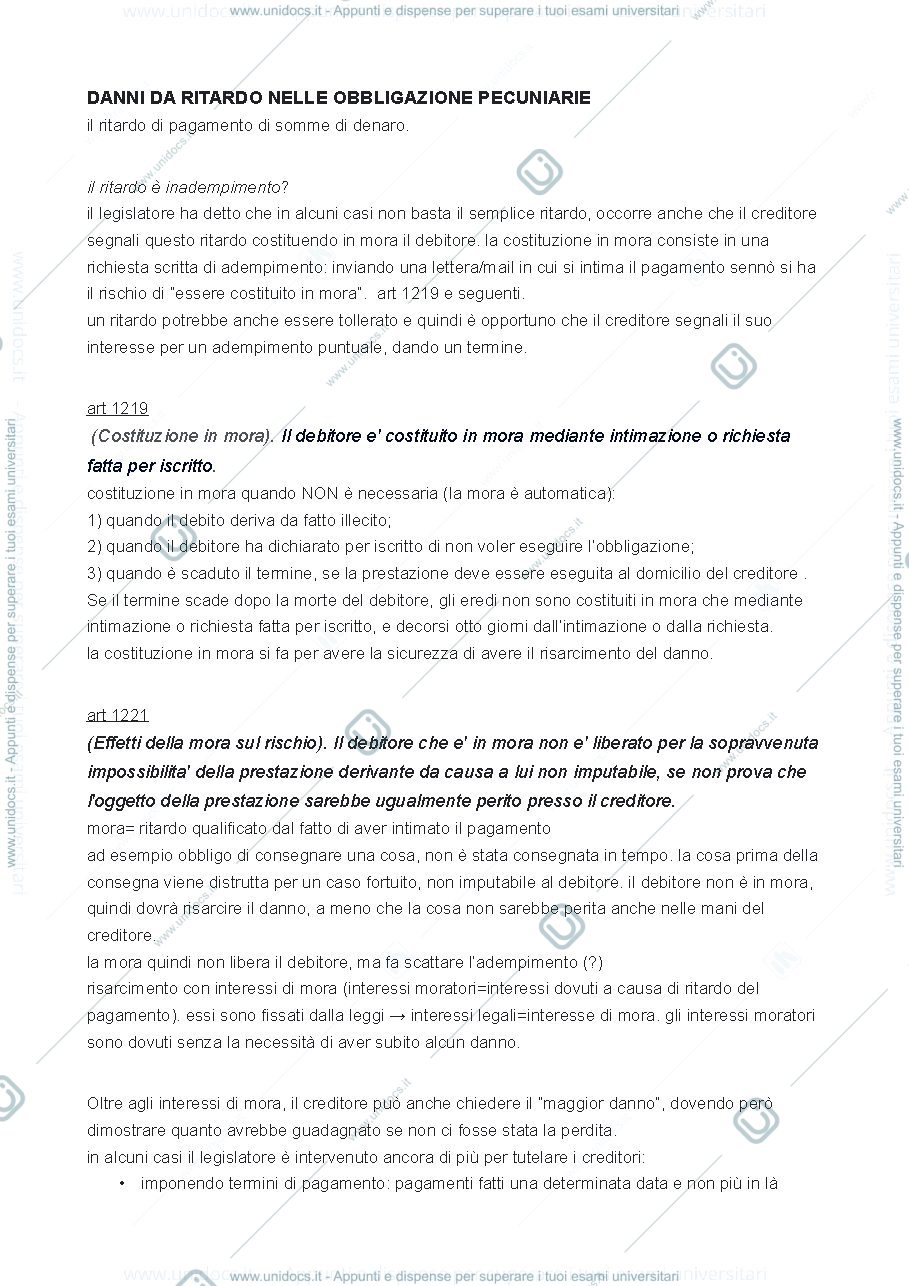 Anteprima pagina 1 — danni da ritardo nelle obbligazioni pecuniarie