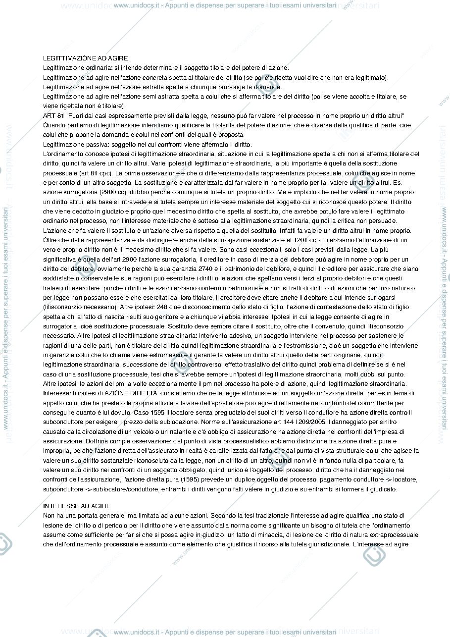 Anteprima pagina 1 — Legittimazione ed interesse ad agire