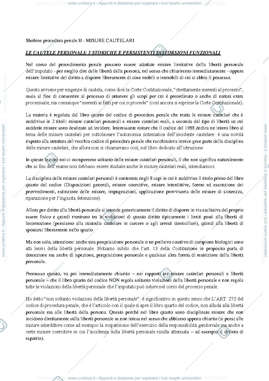Anteprima pagina 1 — Diritto processuale penale II - Caprioli D-K