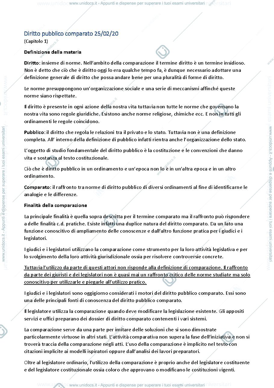 Anteprima pagina 1 — appunti diritto pubblico comparato