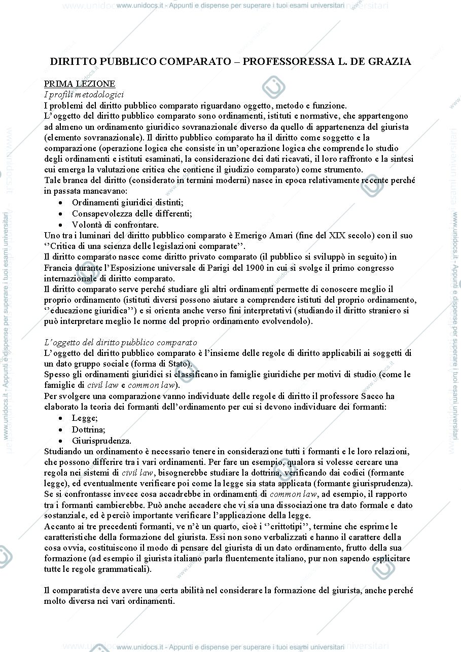 Anteprima pagina 1 — appunti diritto pubblico comparato