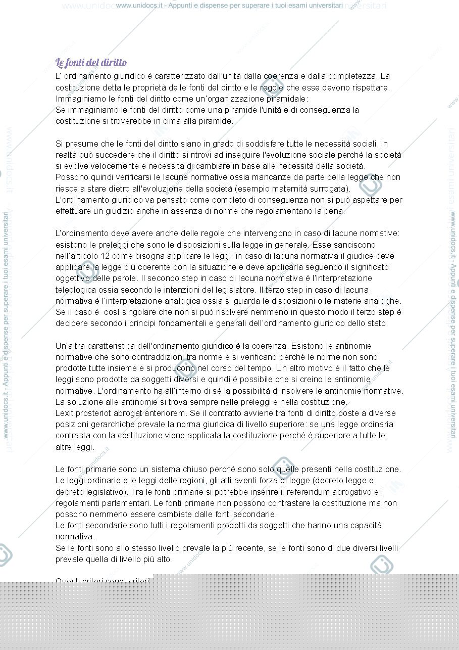Anteprima pagina 1 — Le fonti del diritto 