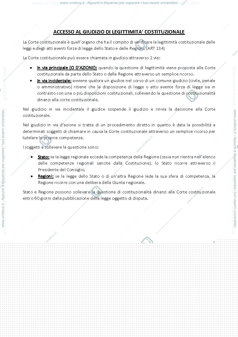 Anteprima pagina 1 — ACCESSO AL GIUDIZIO DI LEGITTIMITA' COSTITUZIONALE