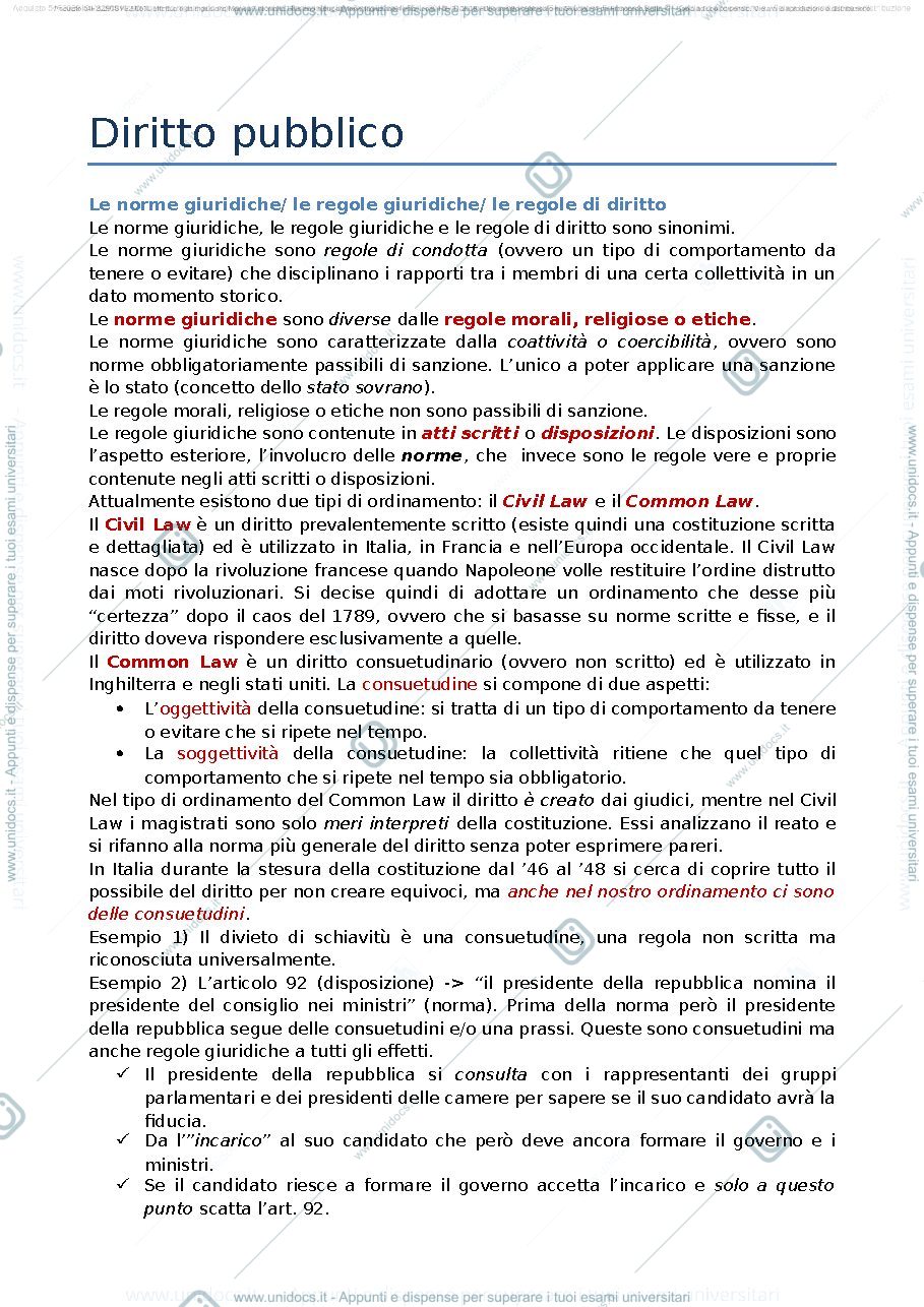 Anteprima pagina 1 — Appunti completi diritto pubblico