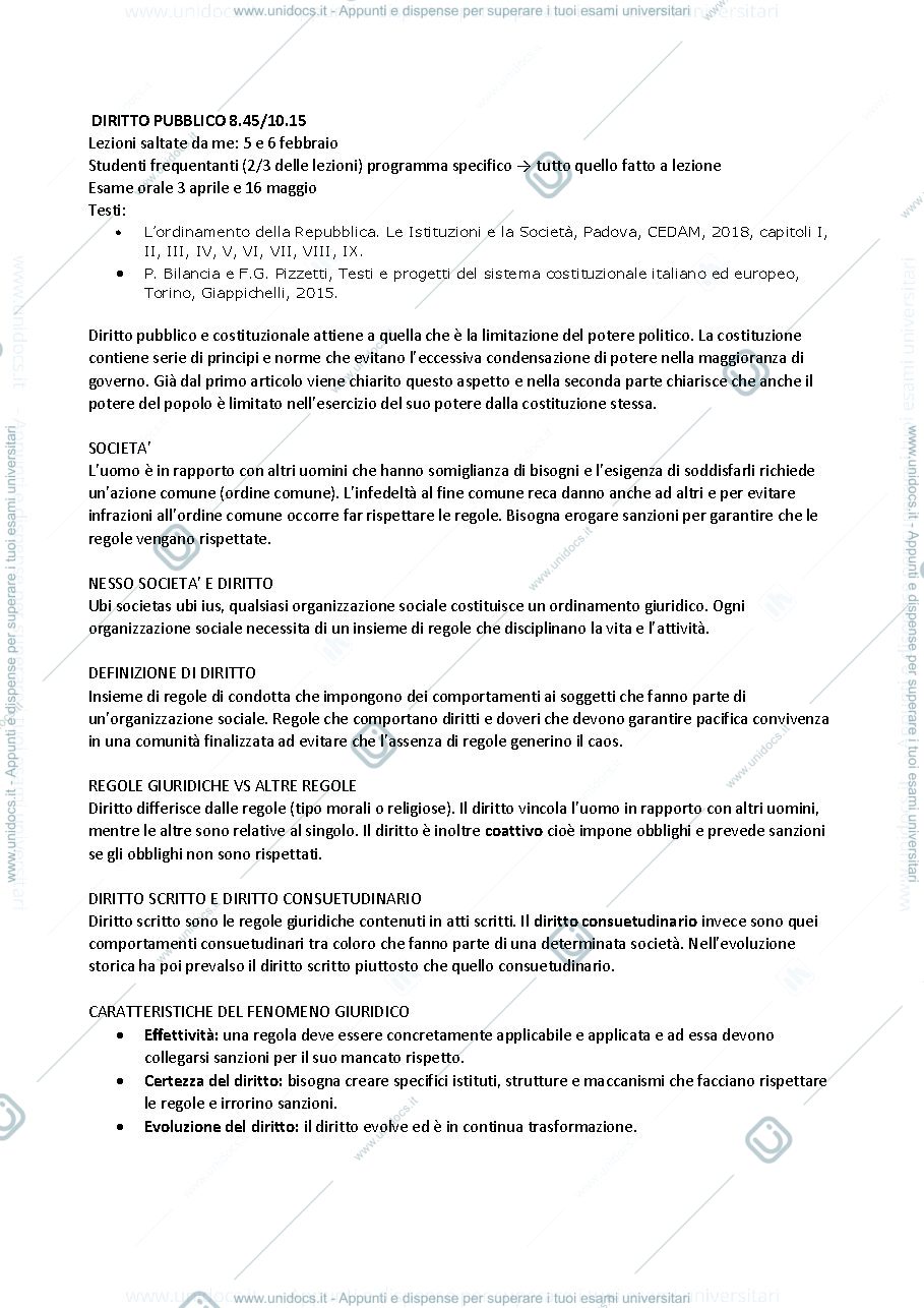 Anteprima pagina 1 — Appunti di diritto pubblico