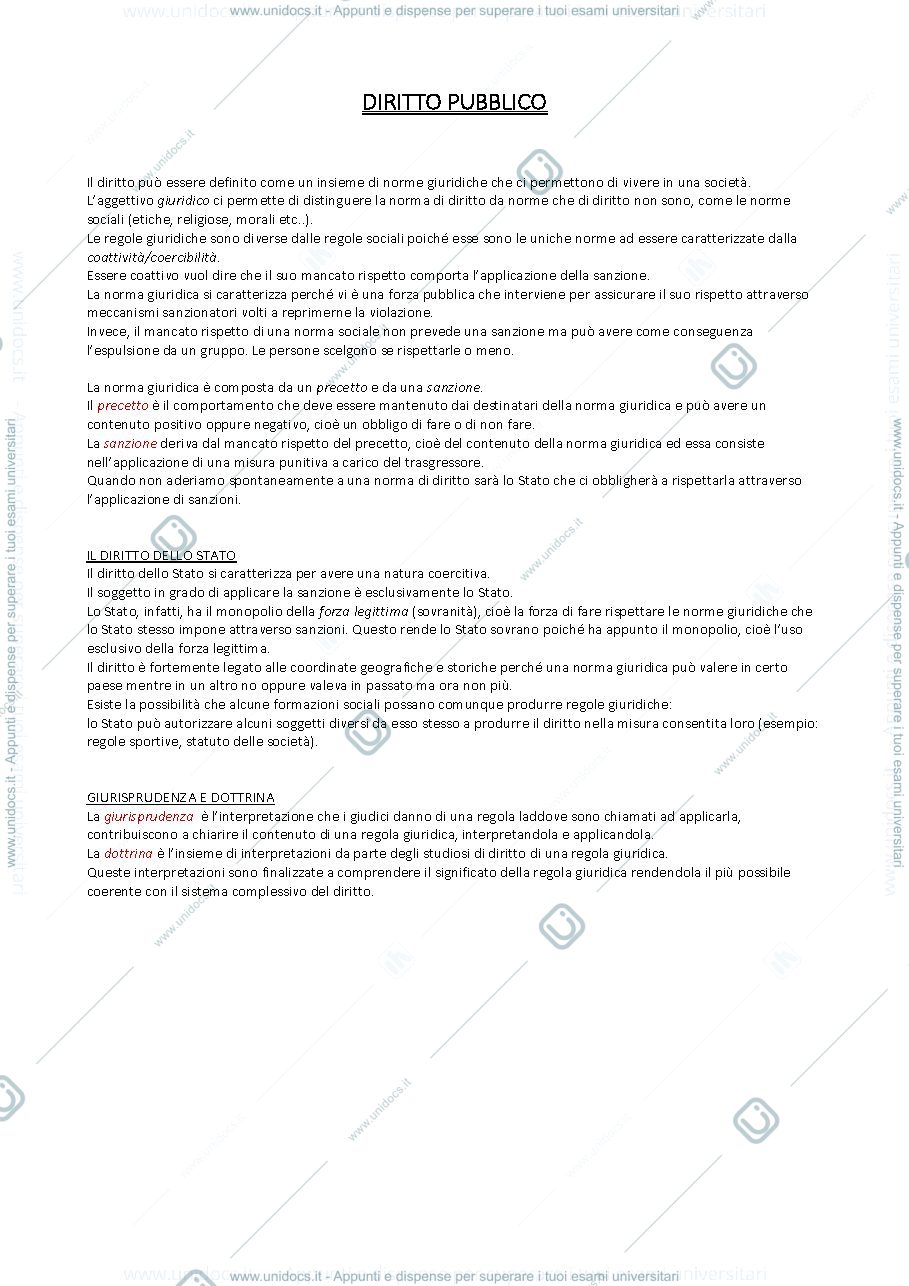 Anteprima pagina 1 — Appunti di diritto pubblico