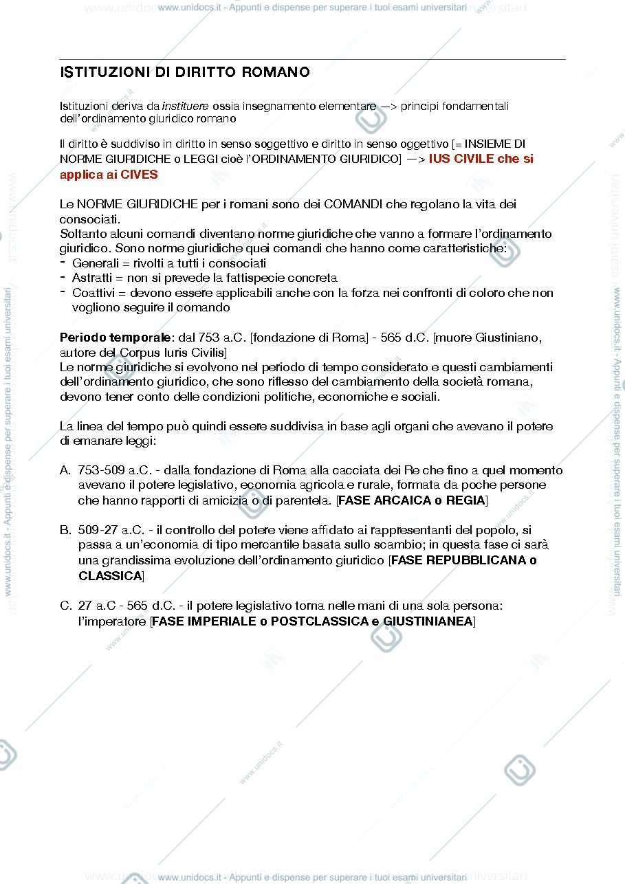 Anteprima pagina 1 — Appunti di diritto romano 