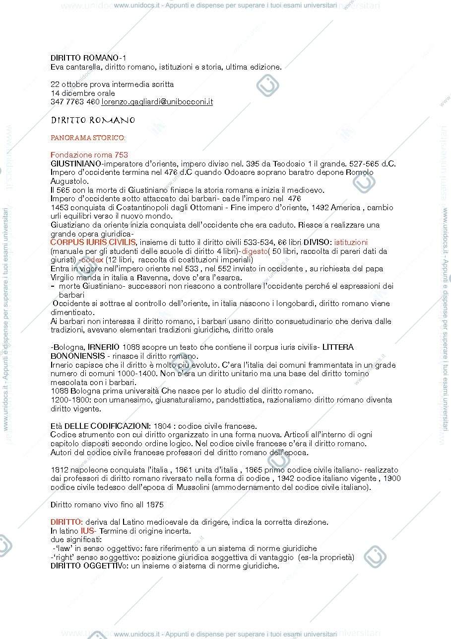 Anteprima pagina 1 — appunti  diritto romano