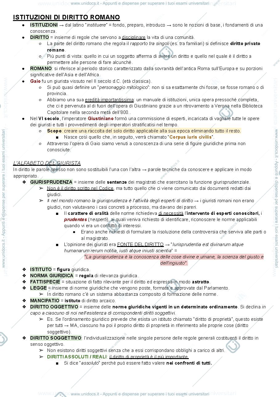 Anteprima pagina 1 — ISTITUZIONE DI DIRITTO ROMANO 