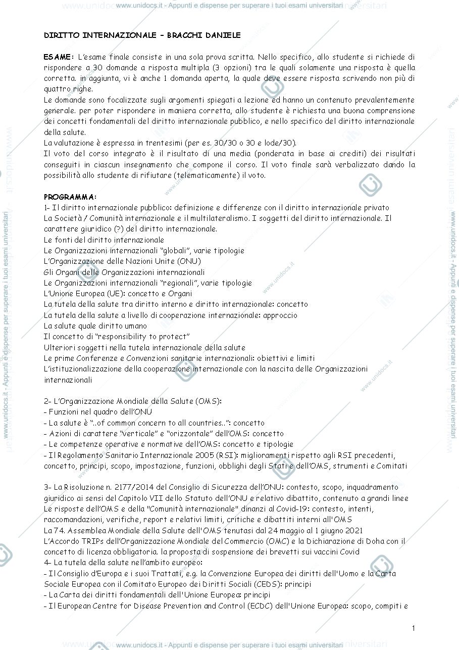 Anteprima pagina 1 — diritto internazionale bracchi