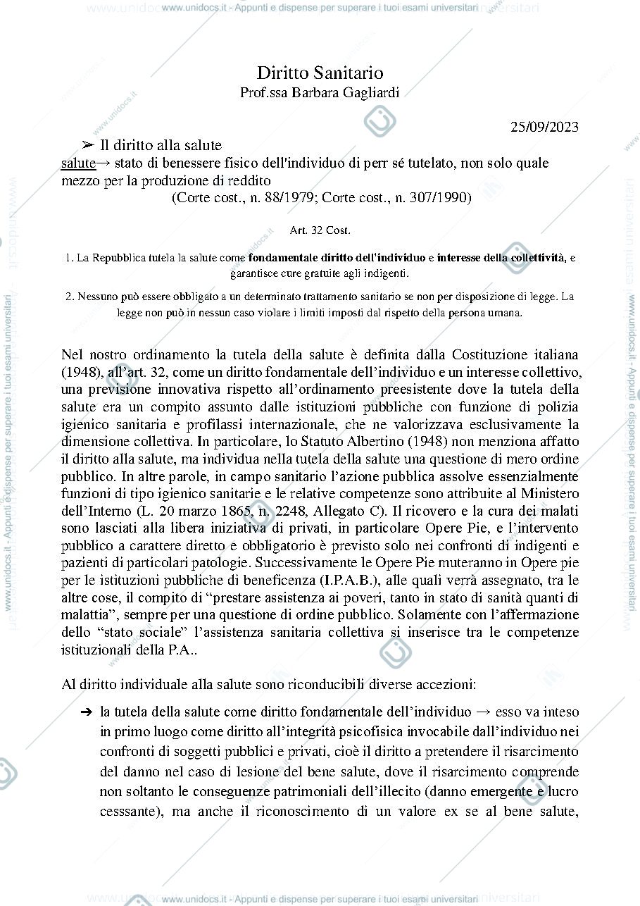 Anteprima pagina 1 — Diritto Sanitario