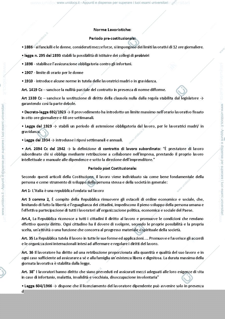 Anteprima pagina 1 — Elenco delle norme lavoristiche