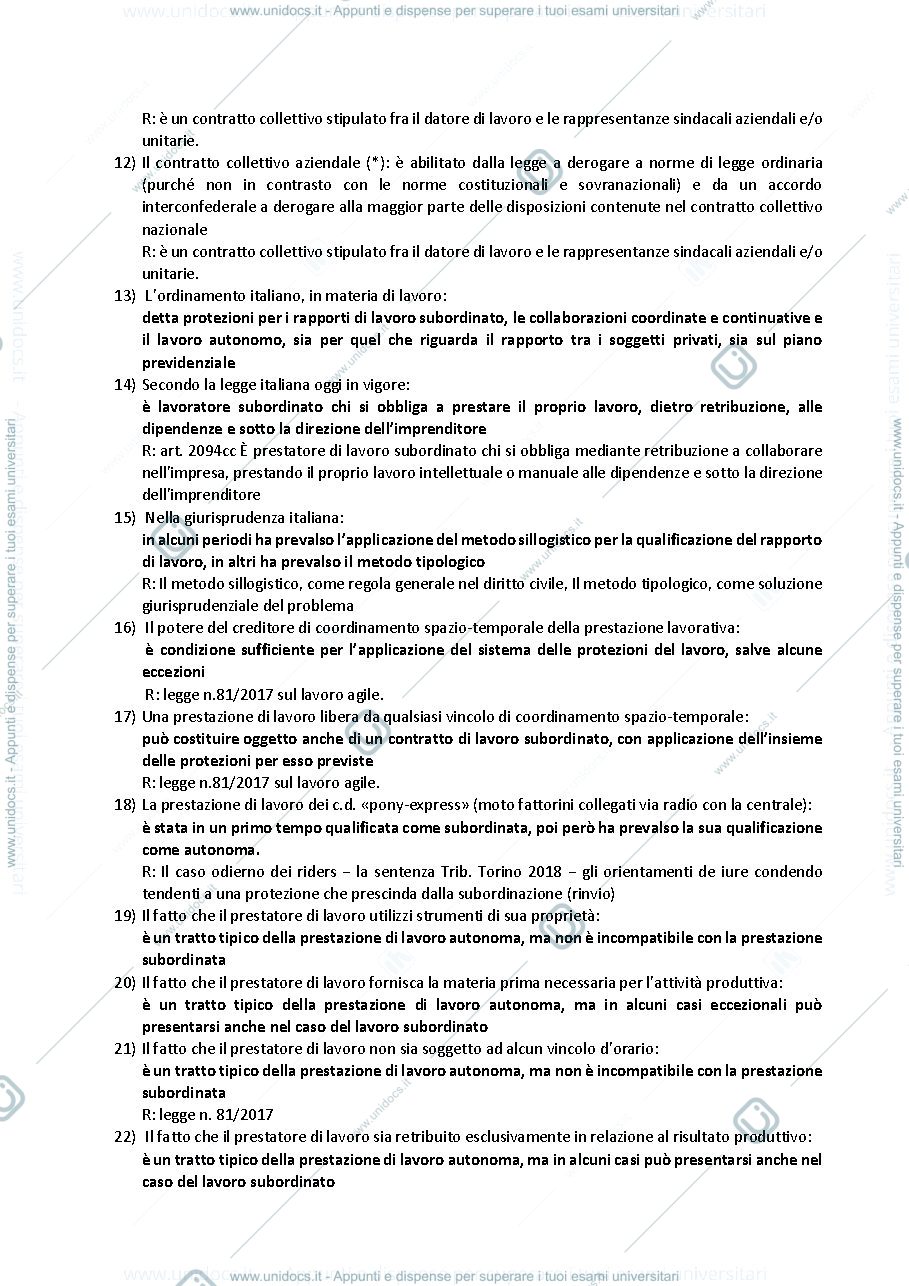 Anteprima pagina 2 — Domande per il primo esame parziale di diritto del lavoro 