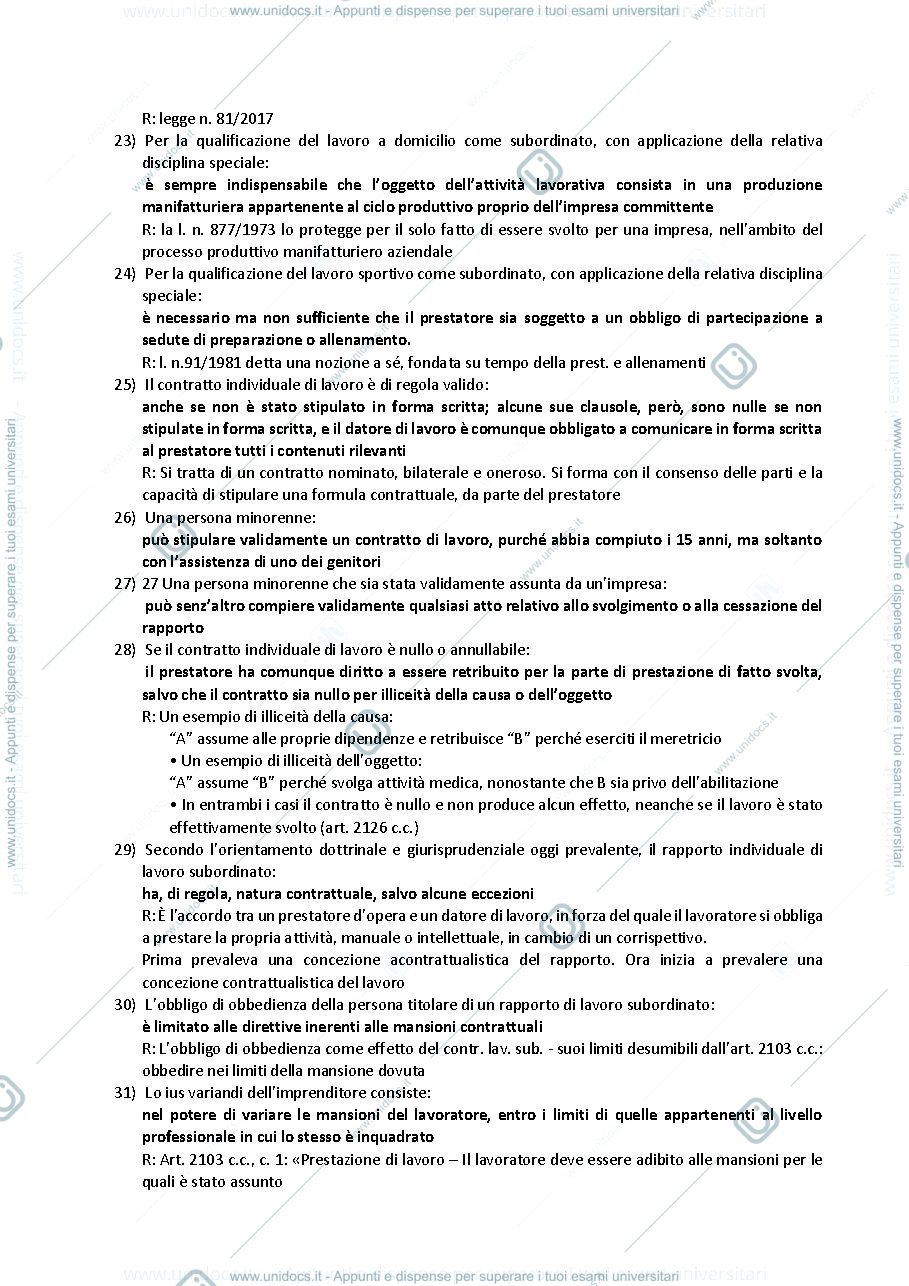 Anteprima pagina 3 — Domande per il primo esame parziale di diritto del lavoro 