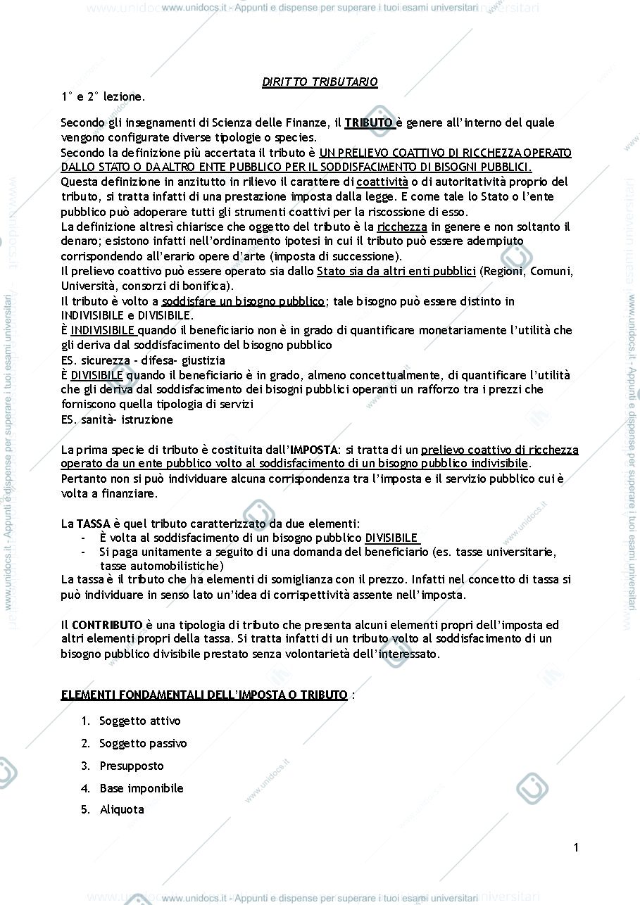 Anteprima pagina 1 — Diritto tributario