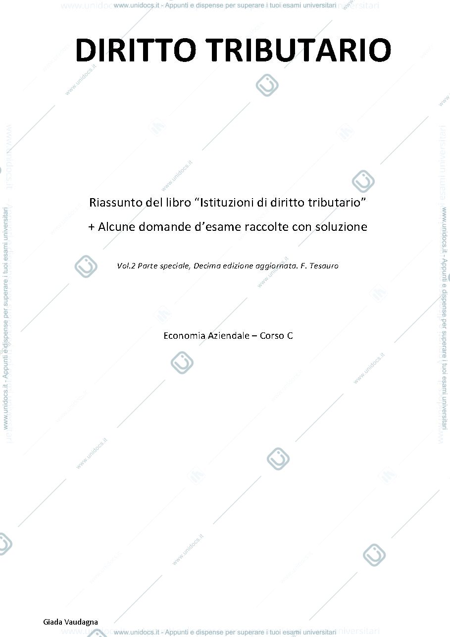Anteprima pagina 1 — diritto tributario riassunto libro