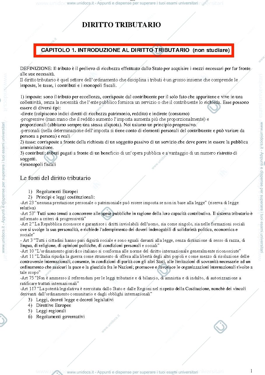 Anteprima pagina 1 — Riassunto diritto tributario "parte speciale"