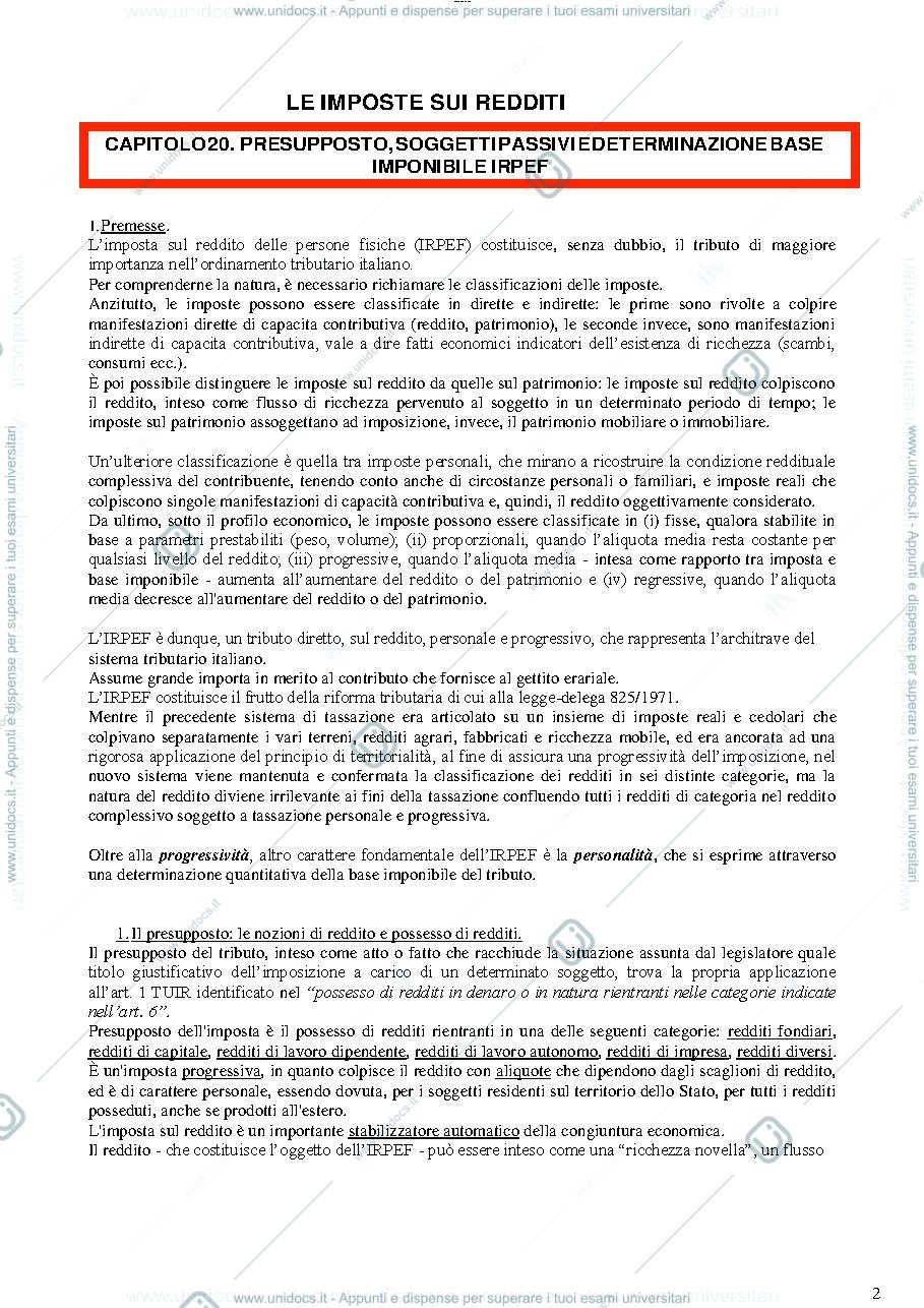 Anteprima pagina 2 — Riassunto diritto tributario "parte speciale"