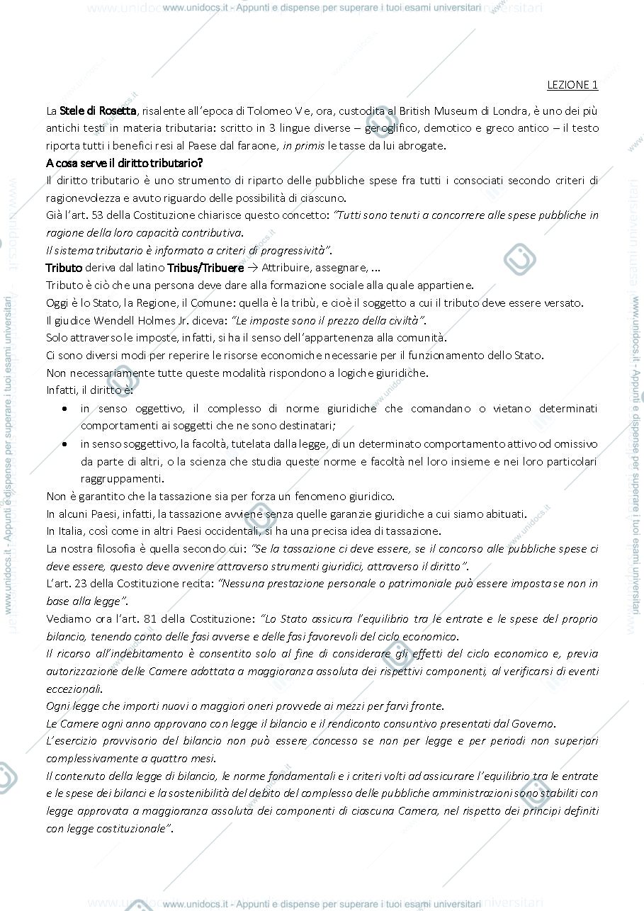 Anteprima pagina 1 — Appunti di diritto tributario