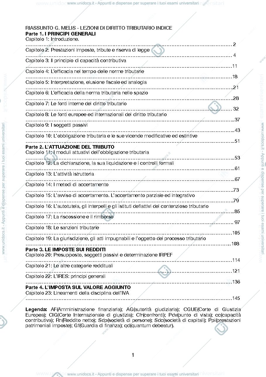 Anteprima pagina 1 — Riassunti diritto tributario
