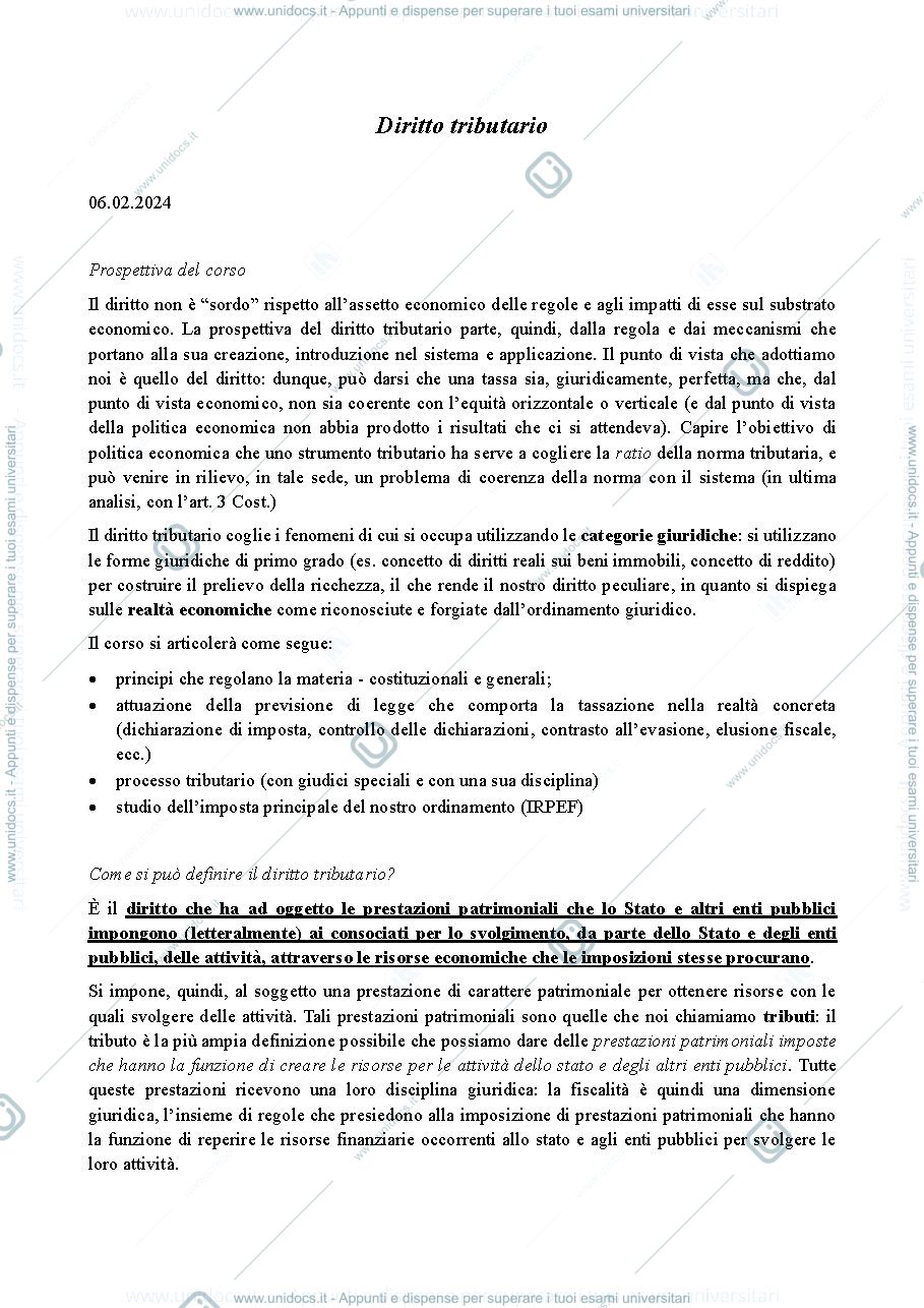 Anteprima pagina 1 — Diritto tributario 