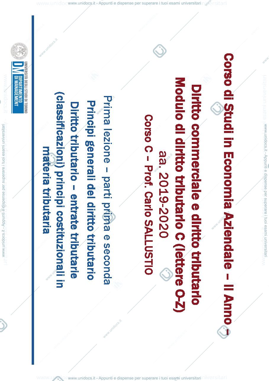 Anteprima pagina 1 — Slide corso tributario