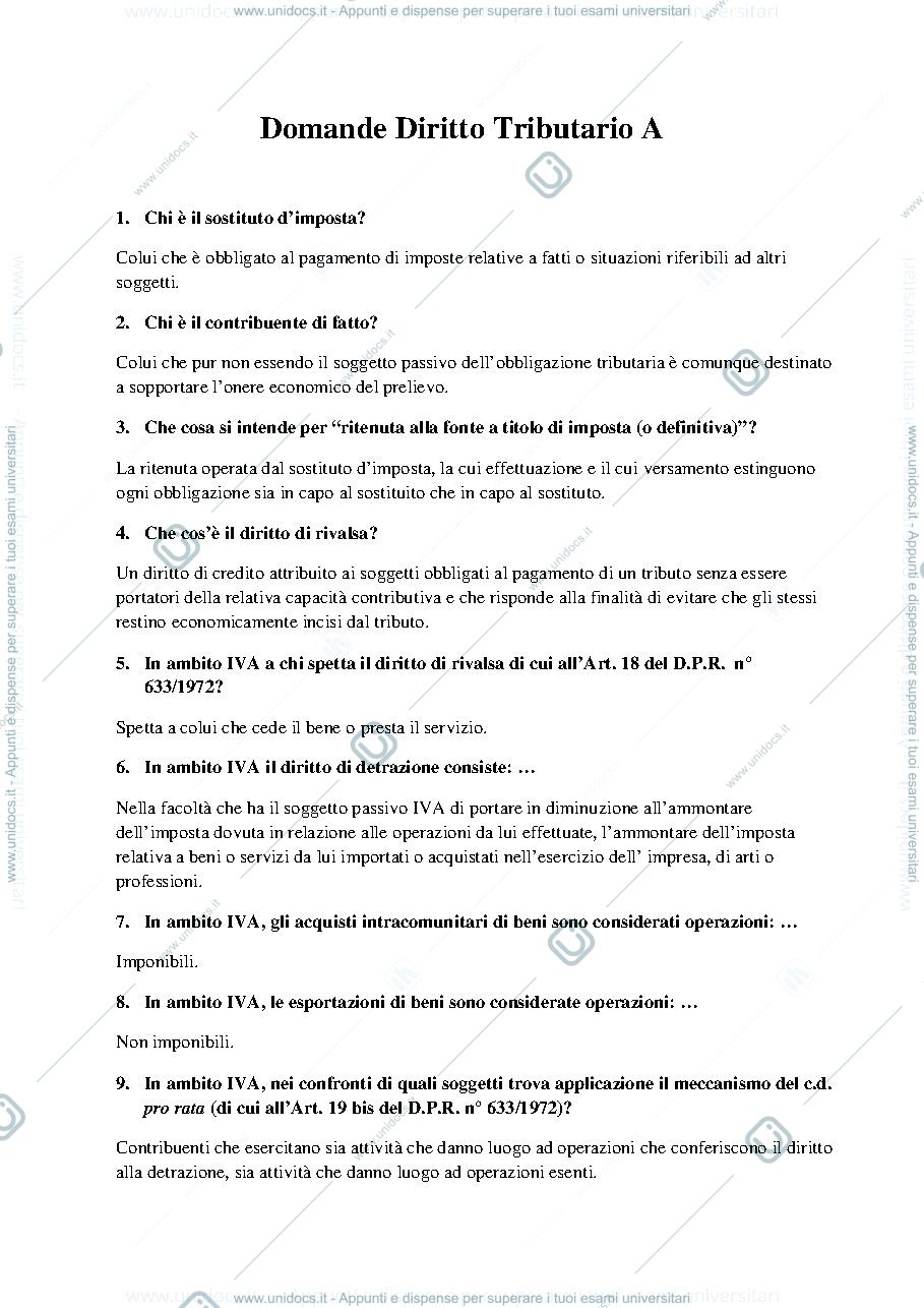 Anteprima pagina 1 — Diritto tributario 