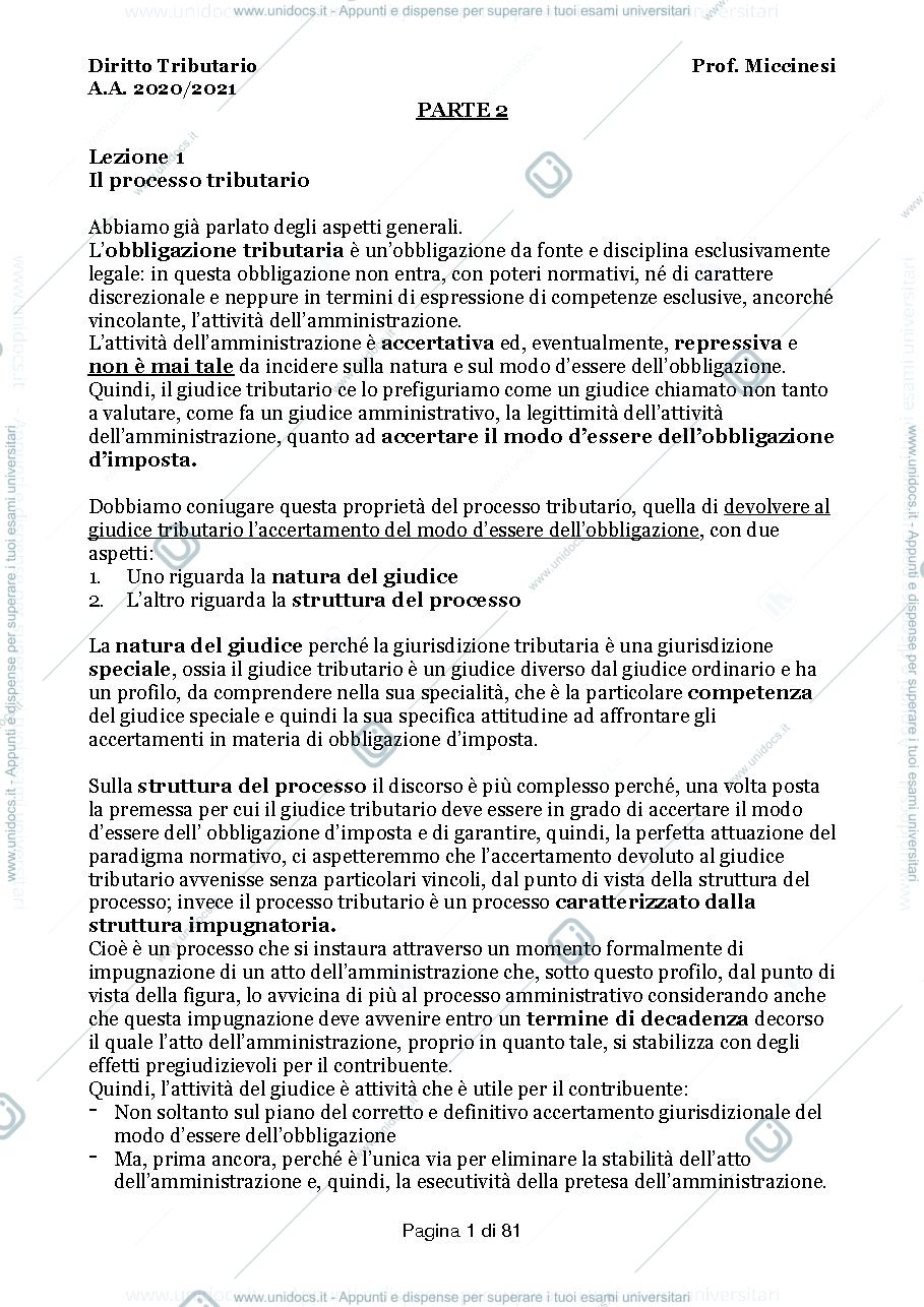 Anteprima pagina 1 — Appunti diritto tributario 