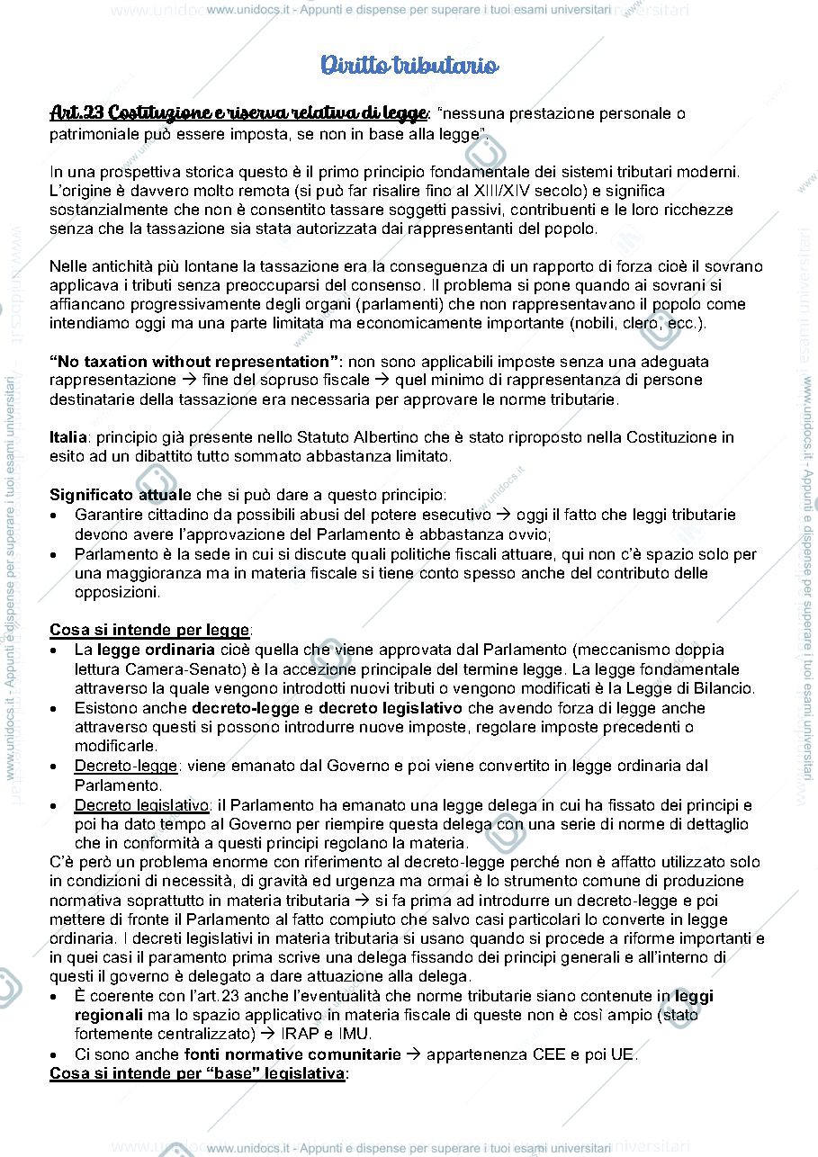 Anteprima pagina 1 — Appunti diritto tributario, Prof.Antonio Marinello, Libro F. Tesauro