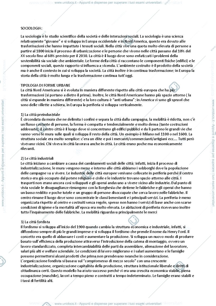 Anteprima pagina 1 — Appunti di Sociologia Urbana