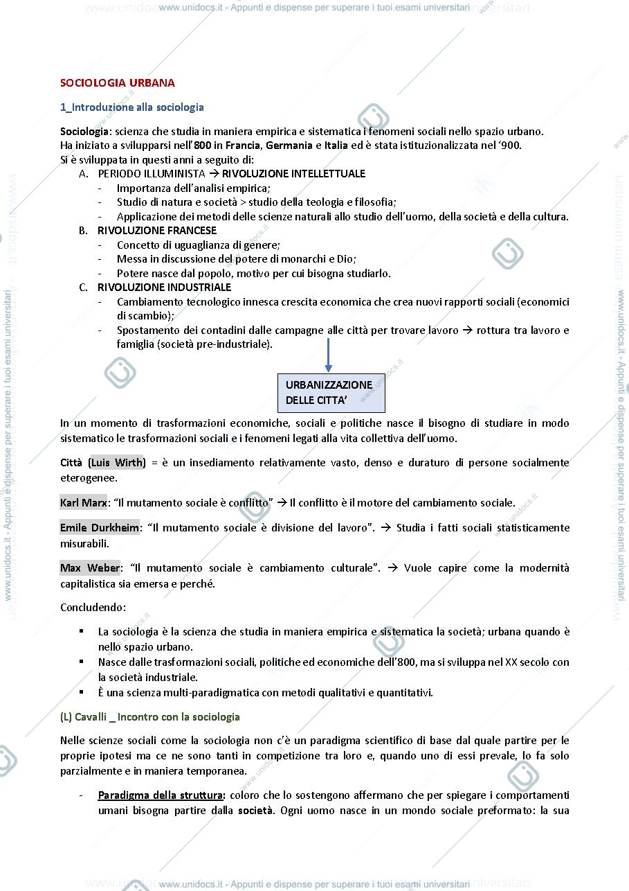 Anteprima pagina 1 — Appunti Sociologia Urbana