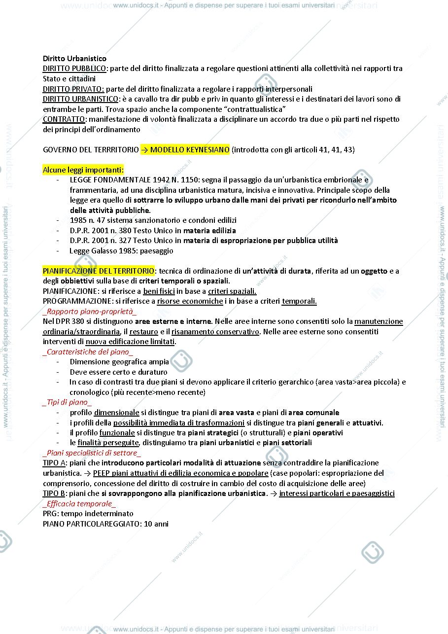 Anteprima pagina 1 — Appunti Diritto Urbanistico