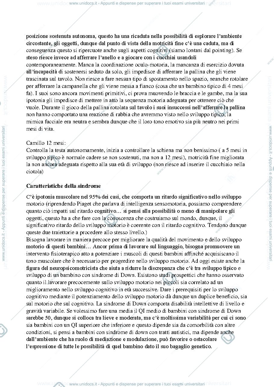 Anteprima pagina 3 — Appunti sulla sindrome di Down integrati con le slides della prof. Lanfranchi