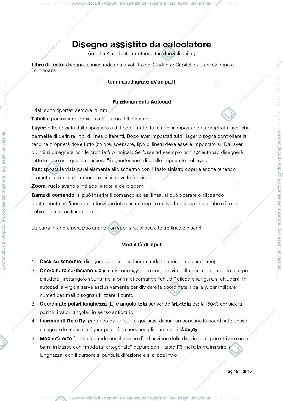 Anteprima pagina 1 — Disegno assistito da calcolatore 6CFU