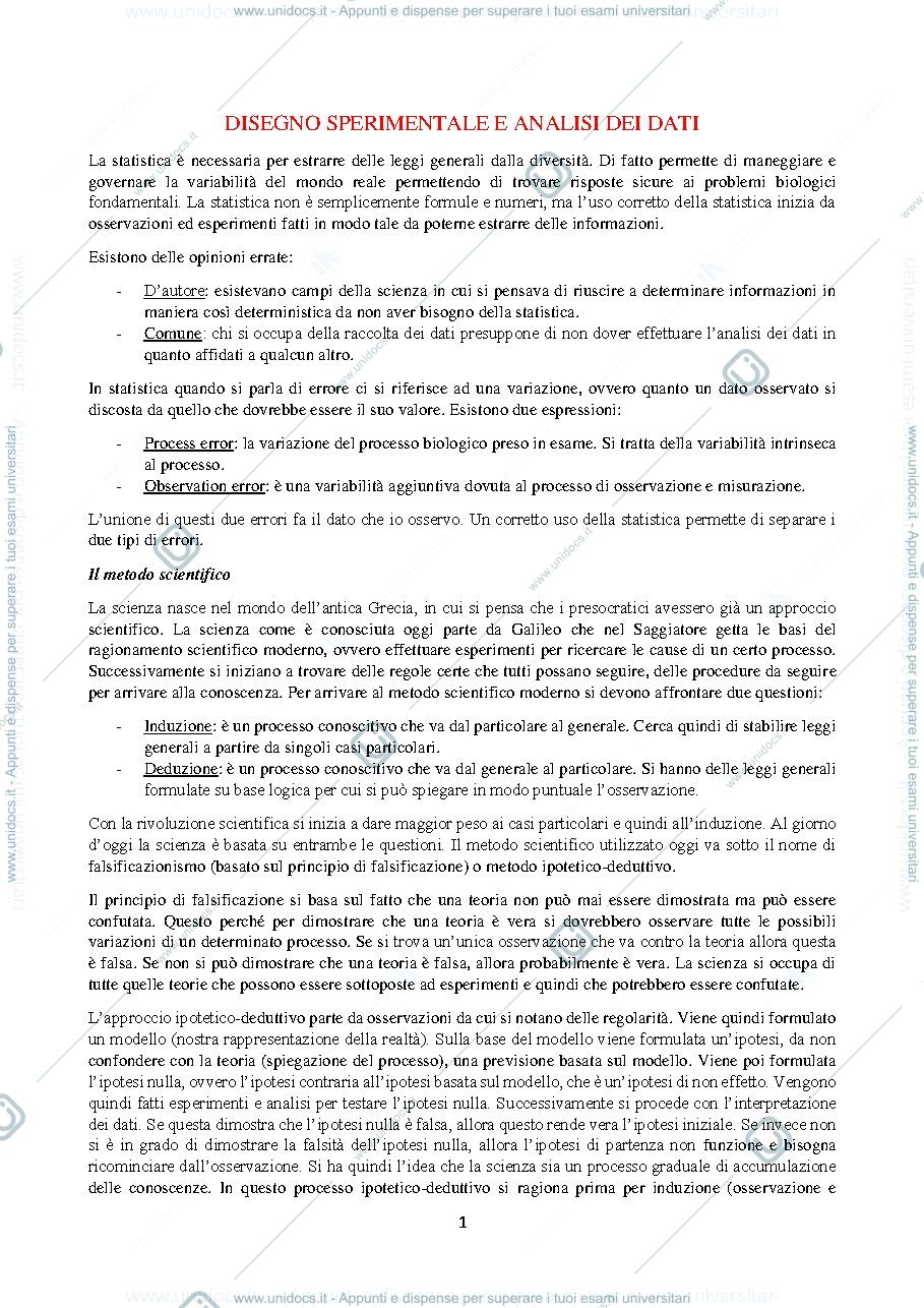 Anteprima pagina 1 — B029609 (B232) - MODULO: DISEGNO SPERIMENTALE E ANALISI DEI DATI 2023-2024 (I° ANNO)
